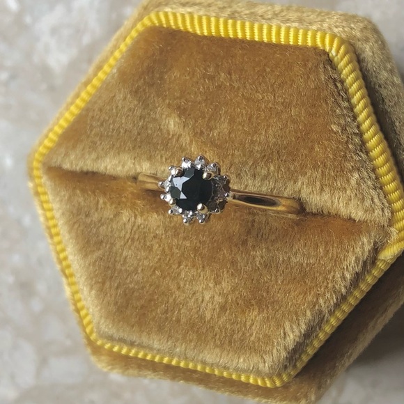 Sapphire Diamond Halo Vintage Yellow Gold Ring - Picture 8 of 11